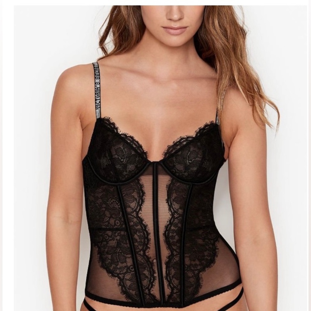 Victoria's Secret Shine Strap Black Lace Corset